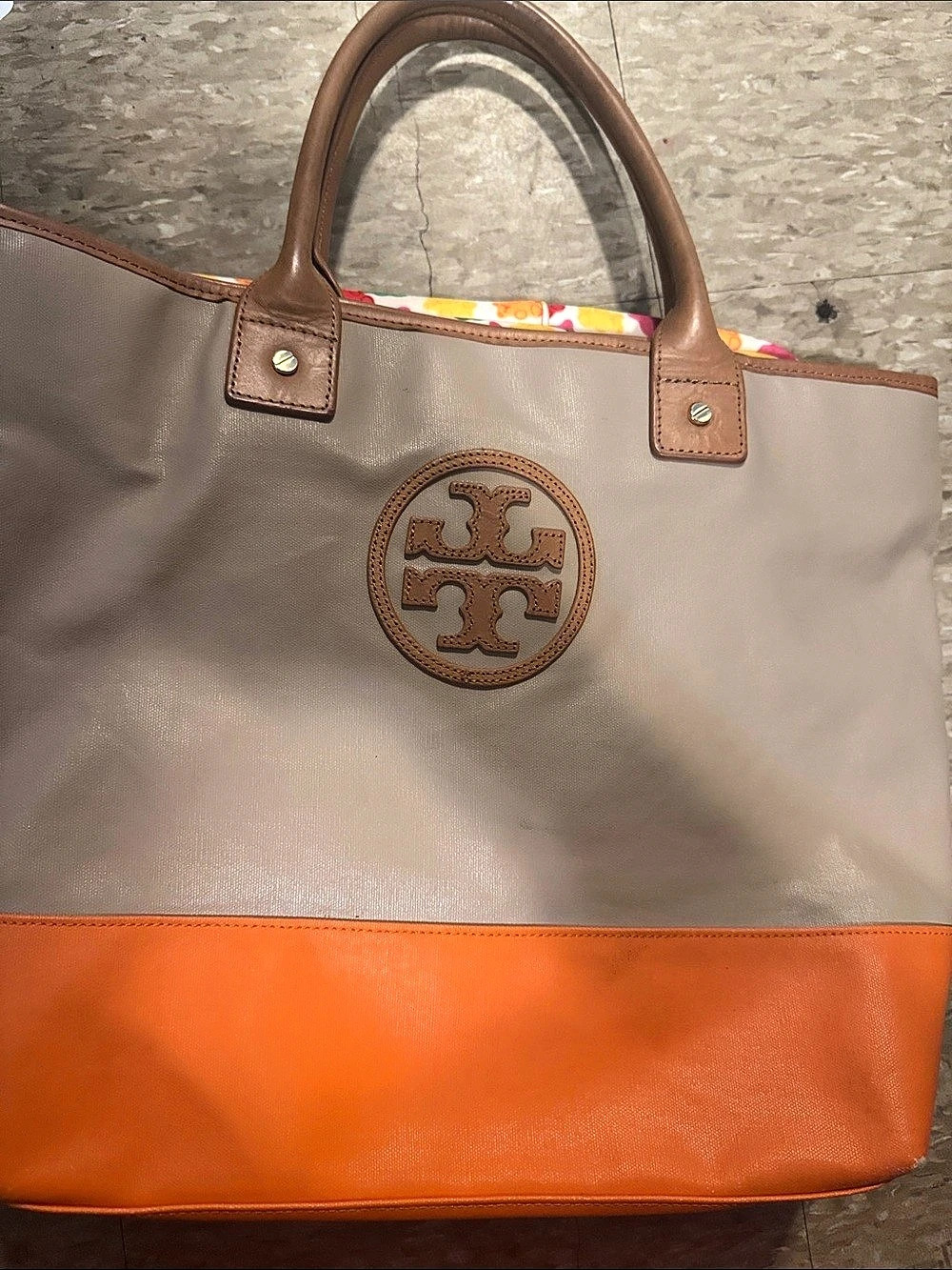 Tory Burch Colorblock Tote in Orange & Brown